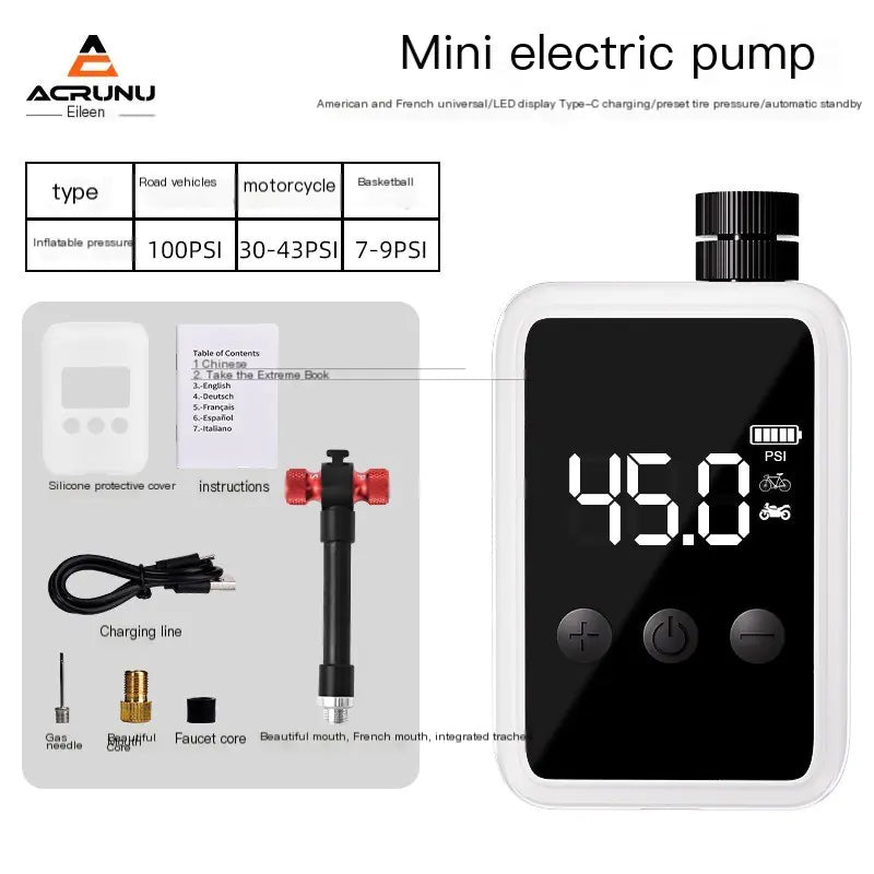Electric Portable Bike Pump with Digital Gauge - 500mAh