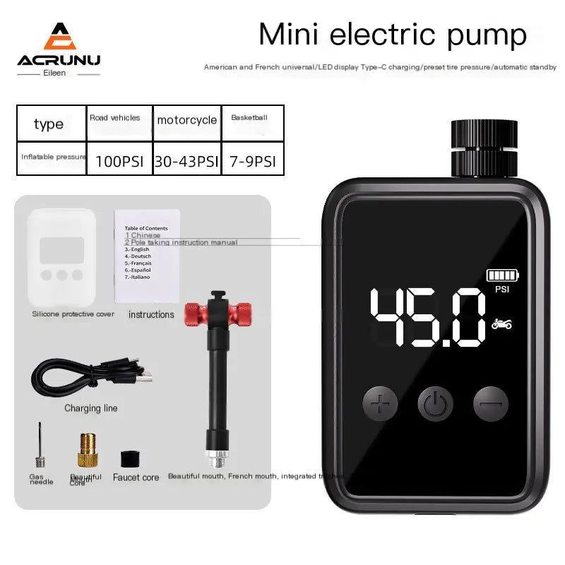 Electric Portable Bike Pump with Digital Gauge - 500mAh