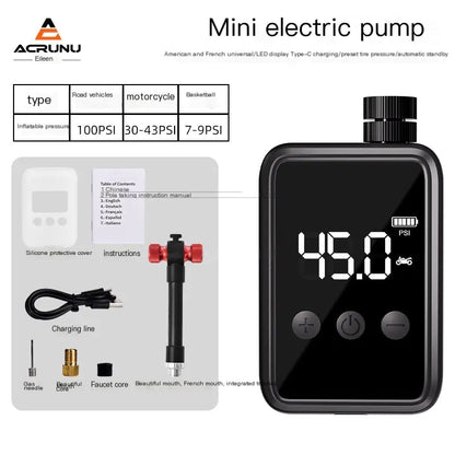 Electric Portable Bike Pump with Digital Gauge - 500mAh